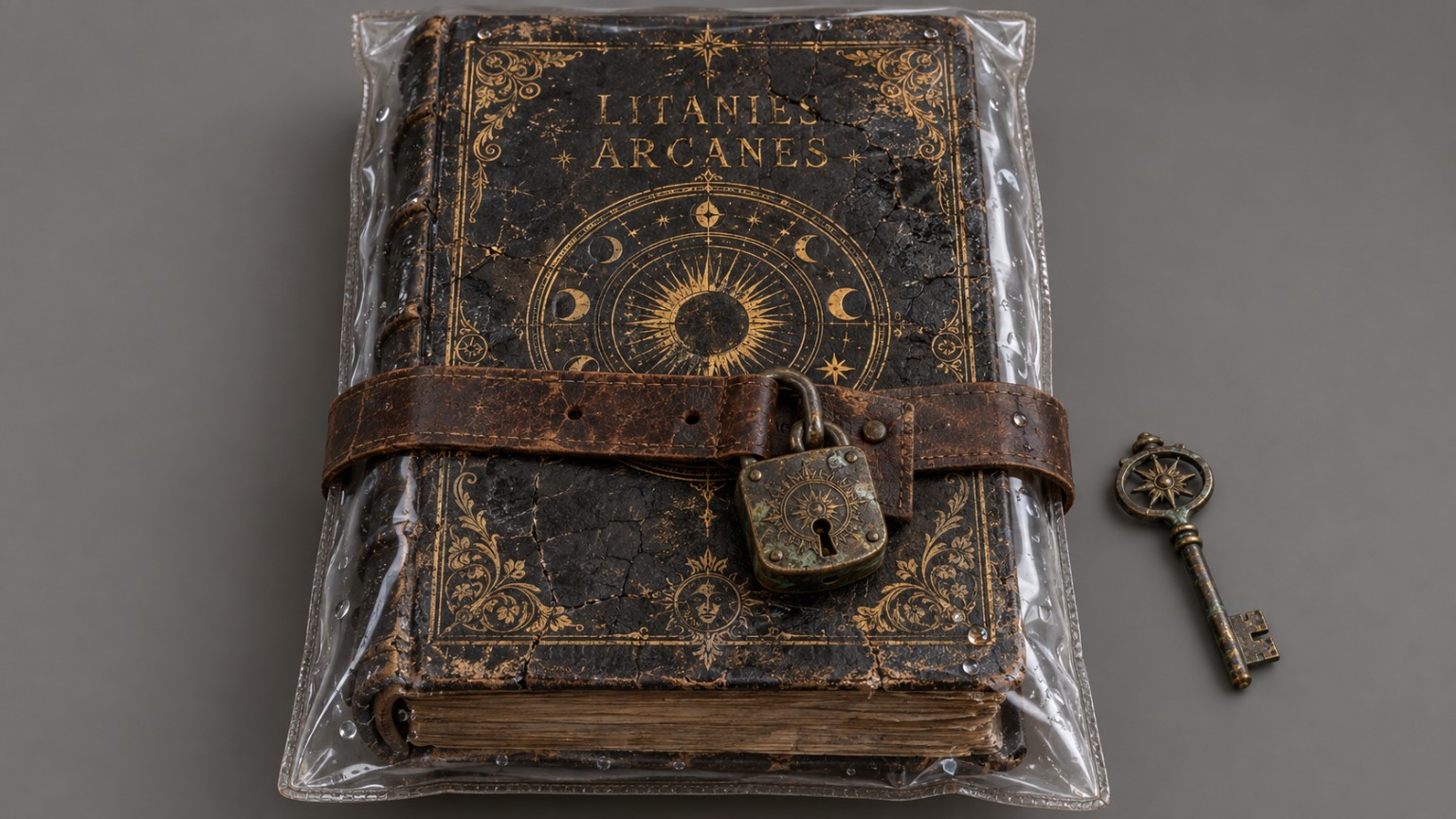 Arcanas Letanías, manuscrito encuadernado con cerradura