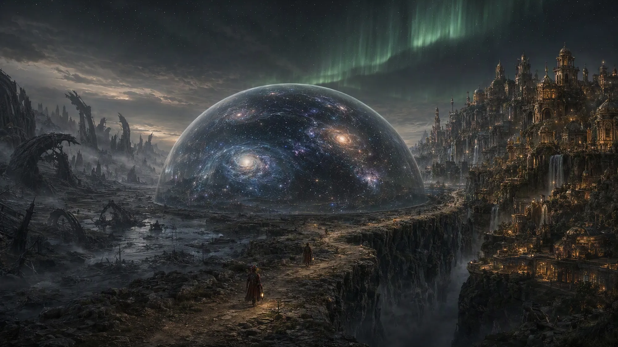 El domo de cristal con el universo dentro, en medio del margen de los Domogos